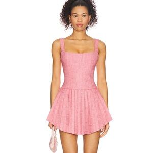 More to Come (Revolve) Pink Tweed Mini Pleated Dress